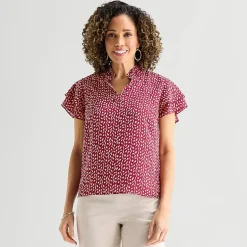 Liz Claiborne Womens Split Crew Neck Short Sleeve Blouse