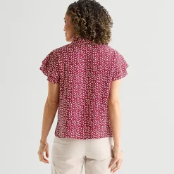 Liz Claiborne Womens Split Crew Neck Short Sleeve Blouse