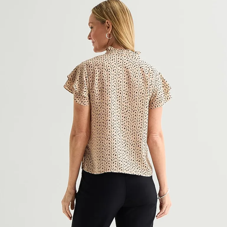 Liz Claiborne Womens Split Crew Neck Short Sleeve Blouse