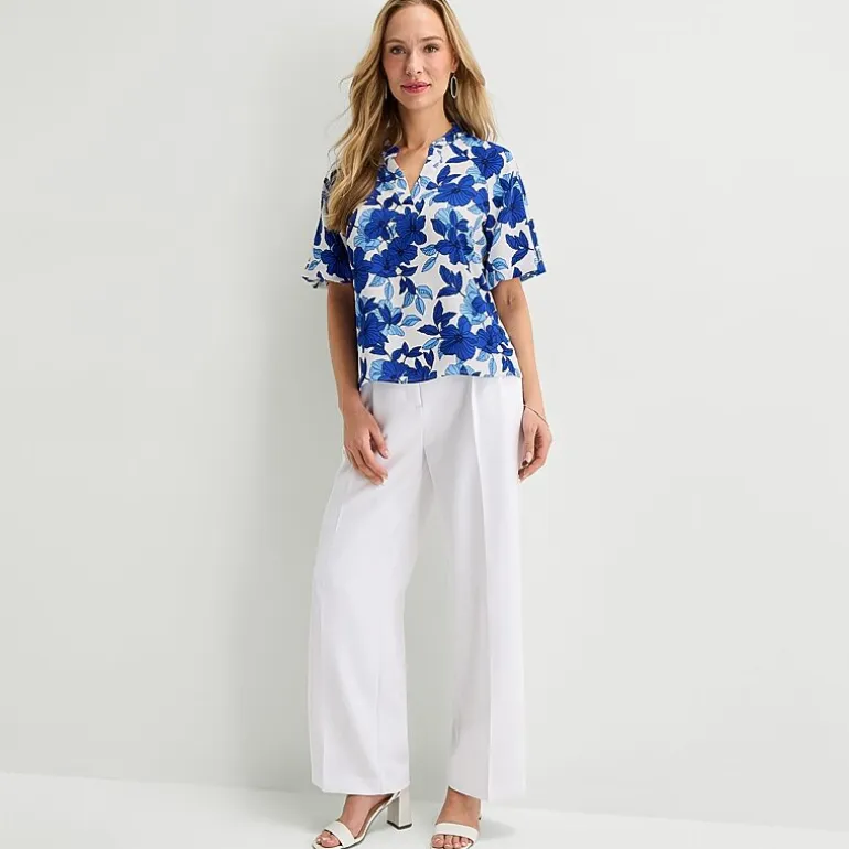 Liz Claiborne Womens Split Crew Neck Short Sleeve Satin Blouse