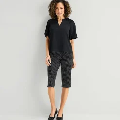 Liz Claiborne Womens Split Crew Neck Short Sleeve Satin Blouse