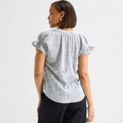 Liz Claiborne Womens Split Crew Neck Short Sleeve Blouse
