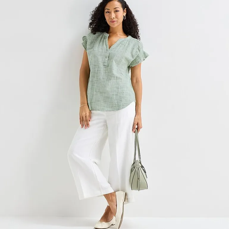 Liz Claiborne Womens Split Crew Neck Short Sleeve Blouse