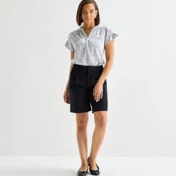 Liz Claiborne Womens Split Crew Neck Short Sleeve Blouse