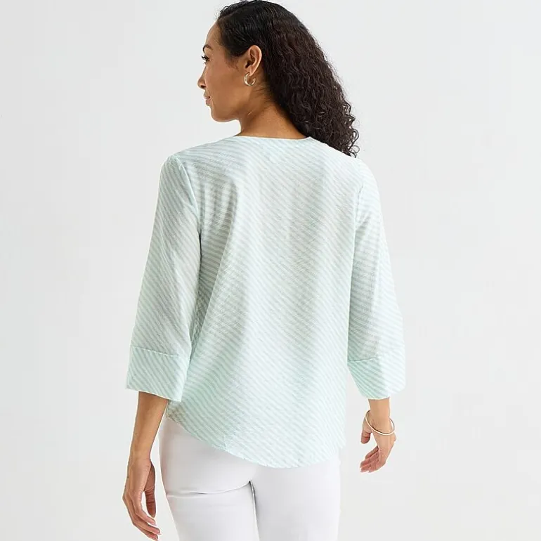 Liz Claiborne Womens Split Crew Neck 3/4 Sleeve Tunic Top