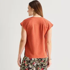 Liz Claiborne Womens Split Crew Neck Short Sleeve Satin Blouse
