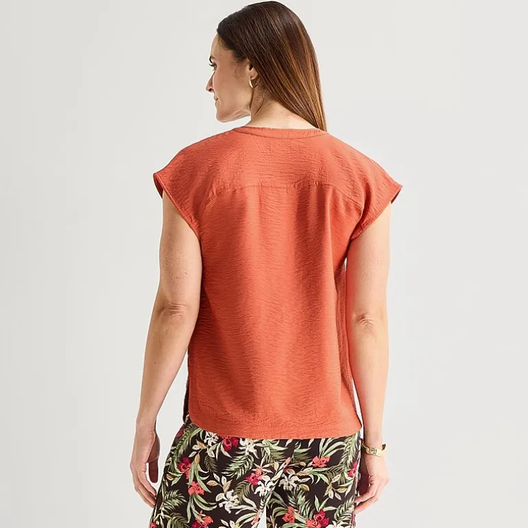 Liz Claiborne Womens Split Crew Neck Short Sleeve Satin Blouse