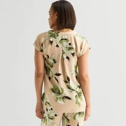 Liz Claiborne Womens Split Crew Neck Short Sleeve Satin Blouse