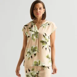 Liz Claiborne Womens Split Crew Neck Short Sleeve Satin Blouse