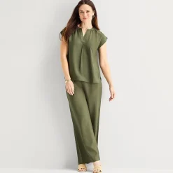 Liz Claiborne Womens Split Crew Neck Short Sleeve Satin Blouse
