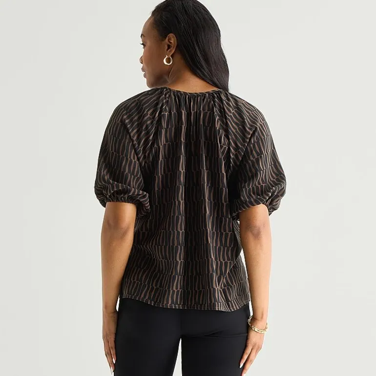 Liz Claiborne Womens Split Crew Neck Short Sleeve Blouse