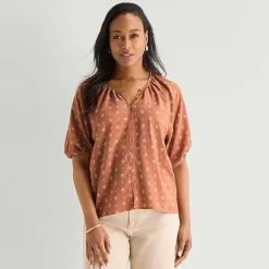 Liz Claiborne Womens Split Crew Neck Short Sleeve Blouse