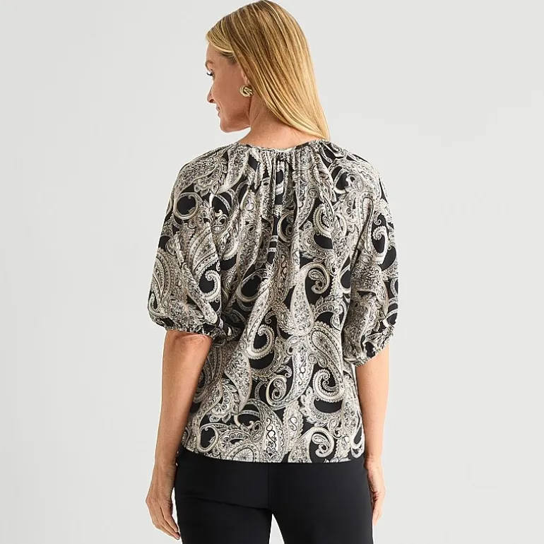 Liz Claiborne Womens Split Crew Neck Short Sleeve Blouse