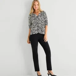 Liz Claiborne Womens Split Crew Neck Short Sleeve Blouse