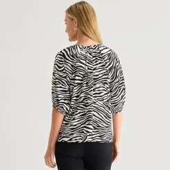 Liz Claiborne Womens Split Crew Neck Short Sleeve Blouse