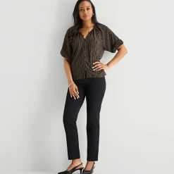 Liz Claiborne Womens Split Crew Neck Short Sleeve Blouse