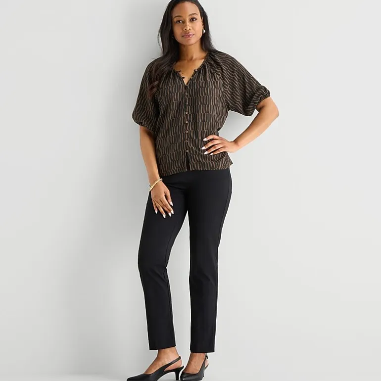 Liz Claiborne Womens Split Crew Neck Short Sleeve Blouse
