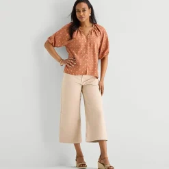 Liz Claiborne Womens Split Crew Neck Short Sleeve Blouse