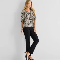 Liz Claiborne Womens Split Crew Neck Short Sleeve Blouse