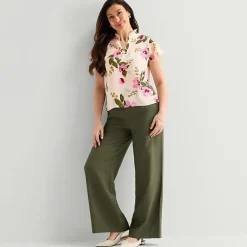 Liz Claiborne Womens Split Crew Neck Short Sleeve Blouse