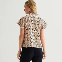 Liz Claiborne Womens Split Crew Neck Short Sleeve Blouse