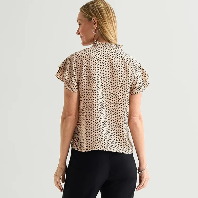 Liz Claiborne Womens Split Crew Neck Short Sleeve Blouse