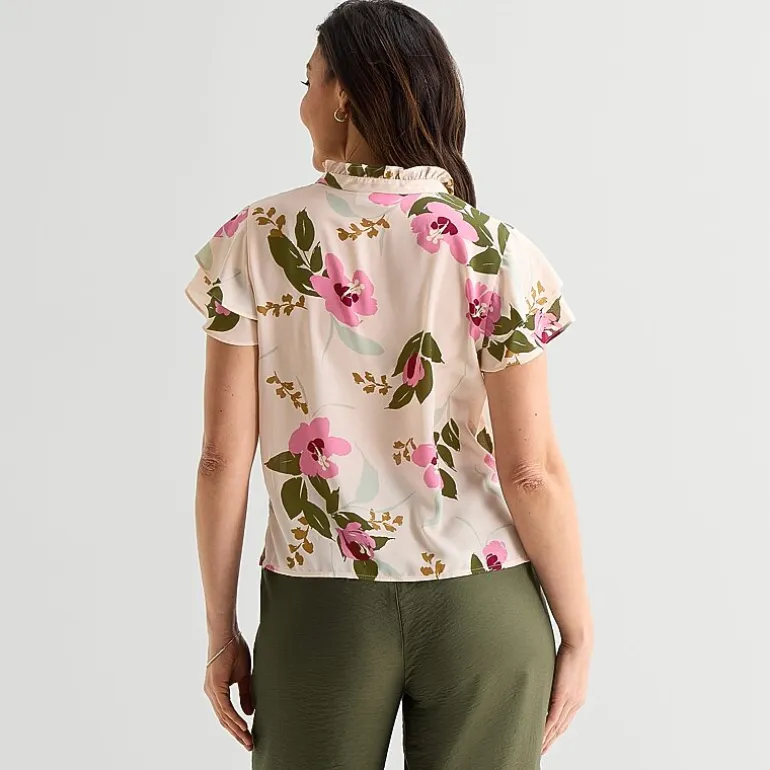 Liz Claiborne Womens Split Crew Neck Short Sleeve Blouse