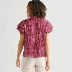 Liz Claiborne Womens Split Crew Neck Short Sleeve Blouse
