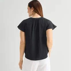 Liz Claiborne Womens Split Crew Neck Short Sleeve Blouse