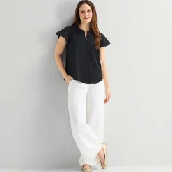 Liz Claiborne Womens Split Crew Neck Short Sleeve Blouse