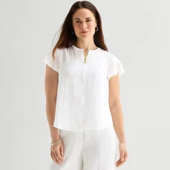Liz Claiborne Womens Split Crew Neck Short Sleeve Blouse