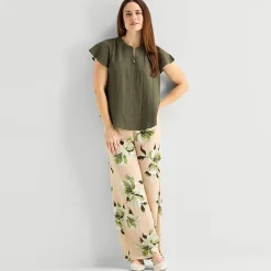 Liz Claiborne Womens Split Crew Neck Short Sleeve Blouse