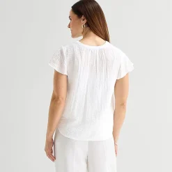 Liz Claiborne Womens Split Crew Neck Short Sleeve Blouse