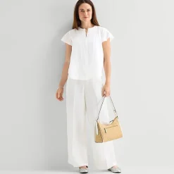 Liz Claiborne Womens Split Crew Neck Short Sleeve Blouse