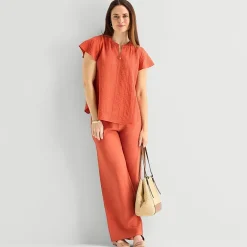 Liz Claiborne Womens Split Crew Neck Short Sleeve Blouse
