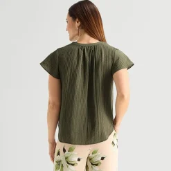 Liz Claiborne Womens Split Crew Neck Short Sleeve Blouse