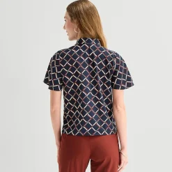 Liz Claiborne Womens Split Tie Neck Short Sleeve Blouse