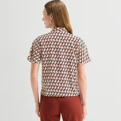 Liz Claiborne Womens Split Tie Neck Short Sleeve Blouse
