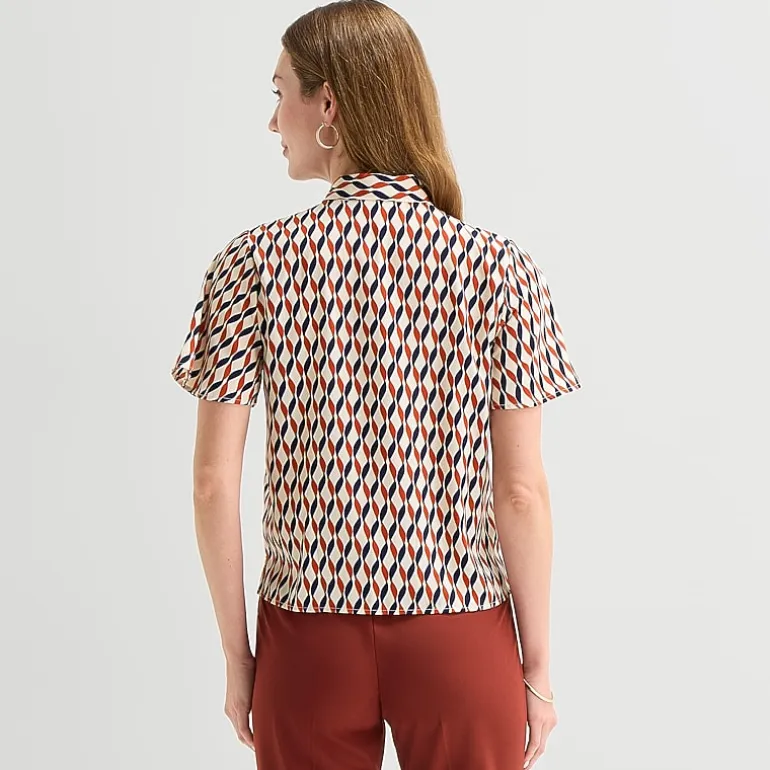 Liz Claiborne Womens Split Tie Neck Short Sleeve Blouse