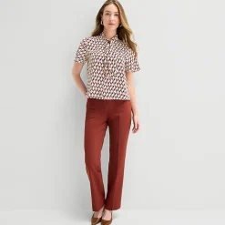 Liz Claiborne Womens Split Tie Neck Short Sleeve Blouse