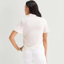 Liz Claiborne Womens Split Tie Neck Short Sleeve Blouse