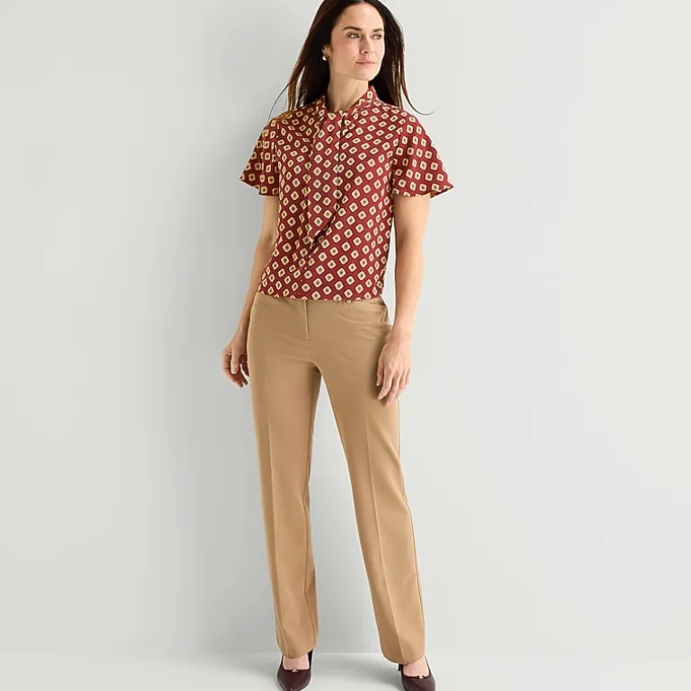 Liz Claiborne Womens Split Tie Neck Short Sleeve Blouse