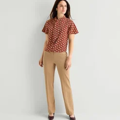 Liz Claiborne Womens Split Tie Neck Short Sleeve Blouse