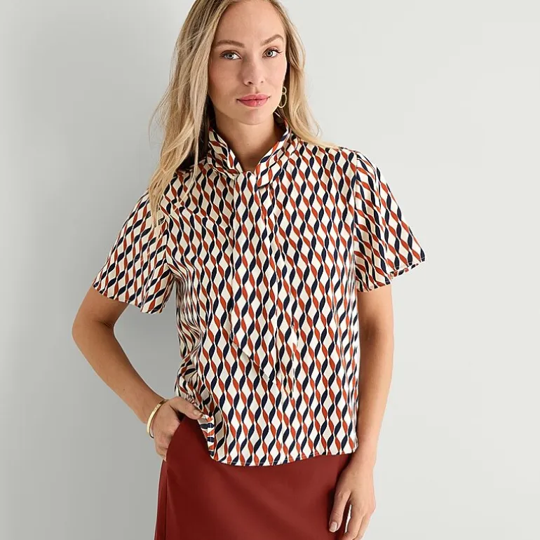 Liz Claiborne Womens Split Tie Neck Short Sleeve Blouse