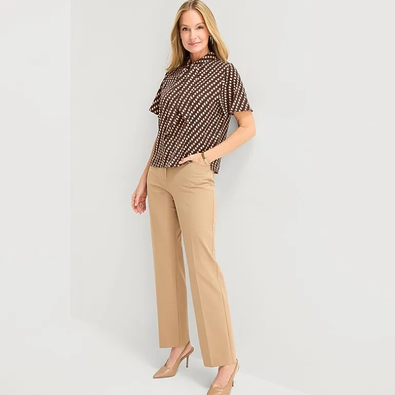 Liz Claiborne Womens Split Tie Neck Short Sleeve Blouse