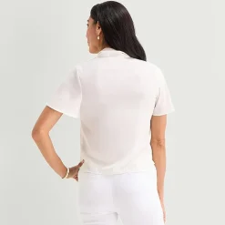 Liz Claiborne Womens Split Tie Neck Short Sleeve Blouse