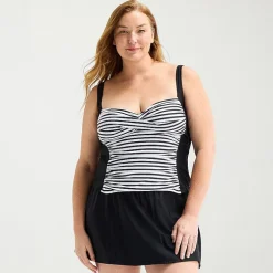 Liz Claiborne Womens Striped Plus Tankini Swimsuit Top