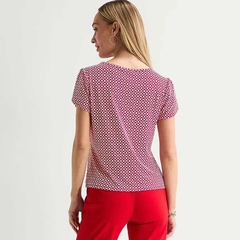 Liz Claiborne Womens Tall Boat Neck Short Sleeve Blouse