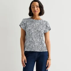 Liz Claiborne Womens Tall Boat Neck Short Sleeve Blouse