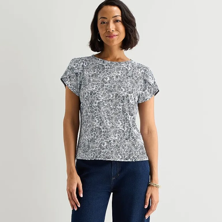 Liz Claiborne Womens Tall Boat Neck Short Sleeve Blouse